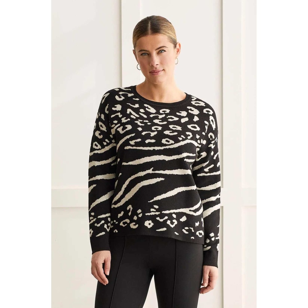 NWT Tribal Reversible Cotton Crew Neck Sweater Animal Print Leopard Zebra XL